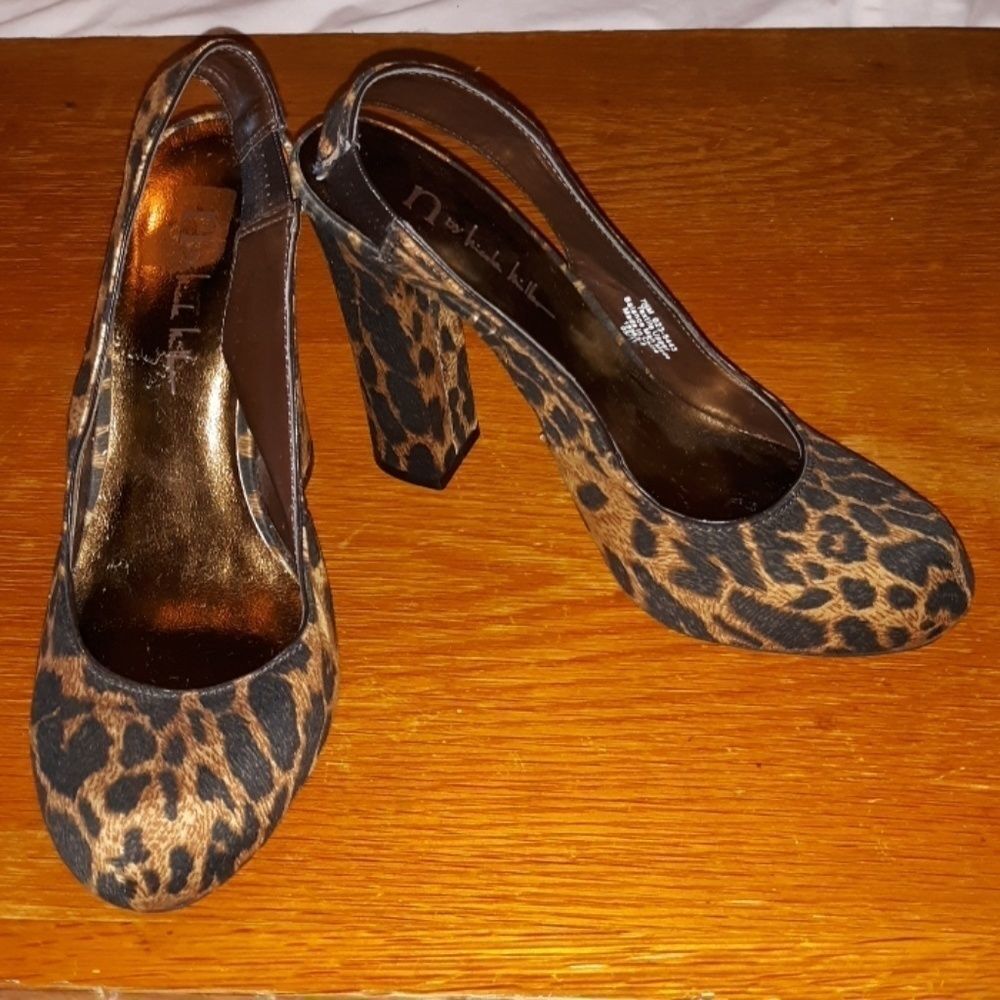 N by Nicole‎ Miller Leopard Chunky Heel Slingbacks